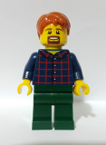 LEGO twn371 Man with Plaid Button Shirt, Dark Green Legs, Dark Orange Hair
